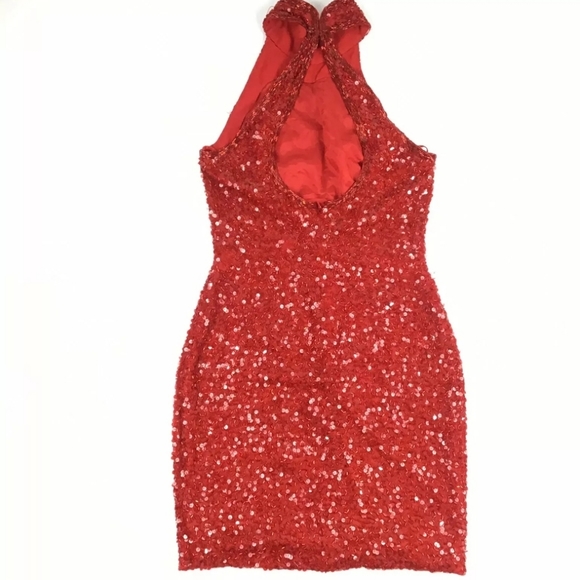 SOLD Vintage Red Oleg Cassini Black Tie Dress - Picture 5 of 8